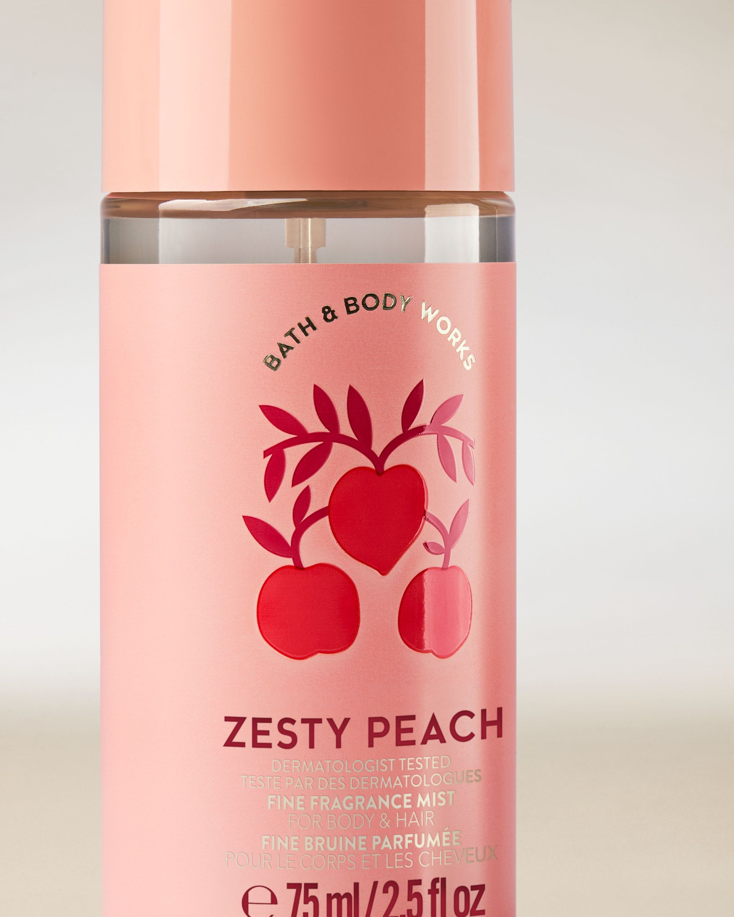 Parfémovaná mlha na tělo a vlasy Zesty Peach v růžové lahvi