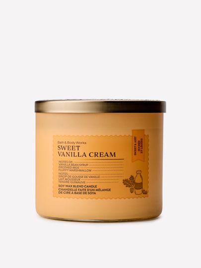 Vonná svíčka Bath & Body Works Sweet Vanilla Cream ze směsi sójového vosku, 3 knoty
